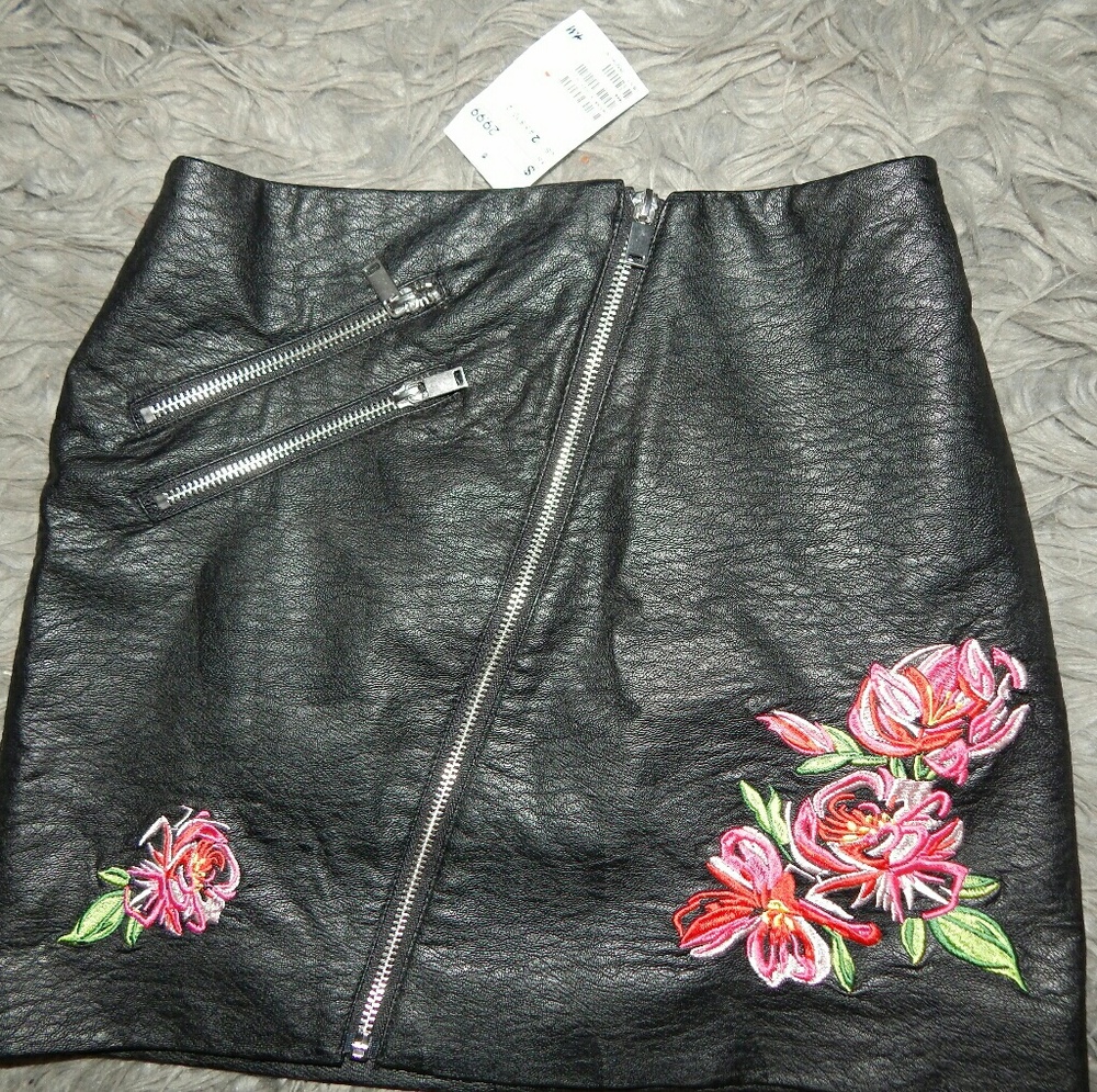 Black Embroidered Mini Skirt